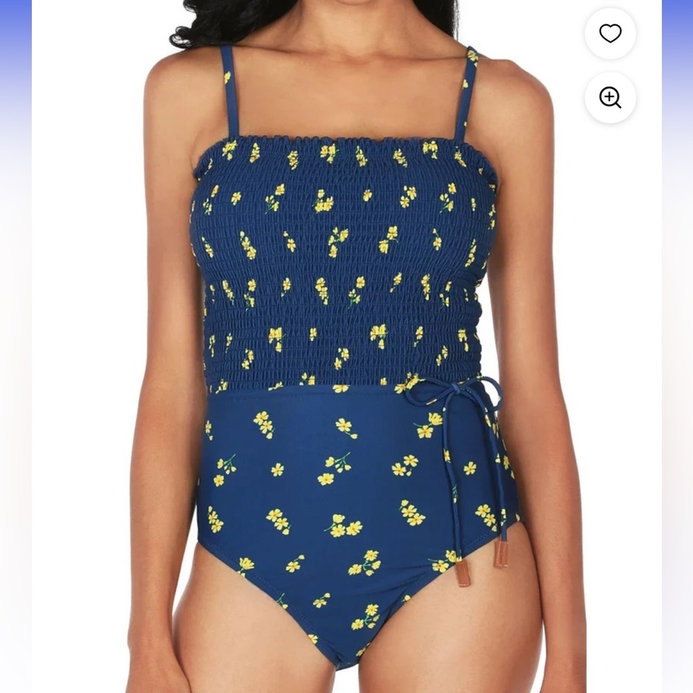 Sperry Ditzy Days smocked navy floral one piece swimsuit